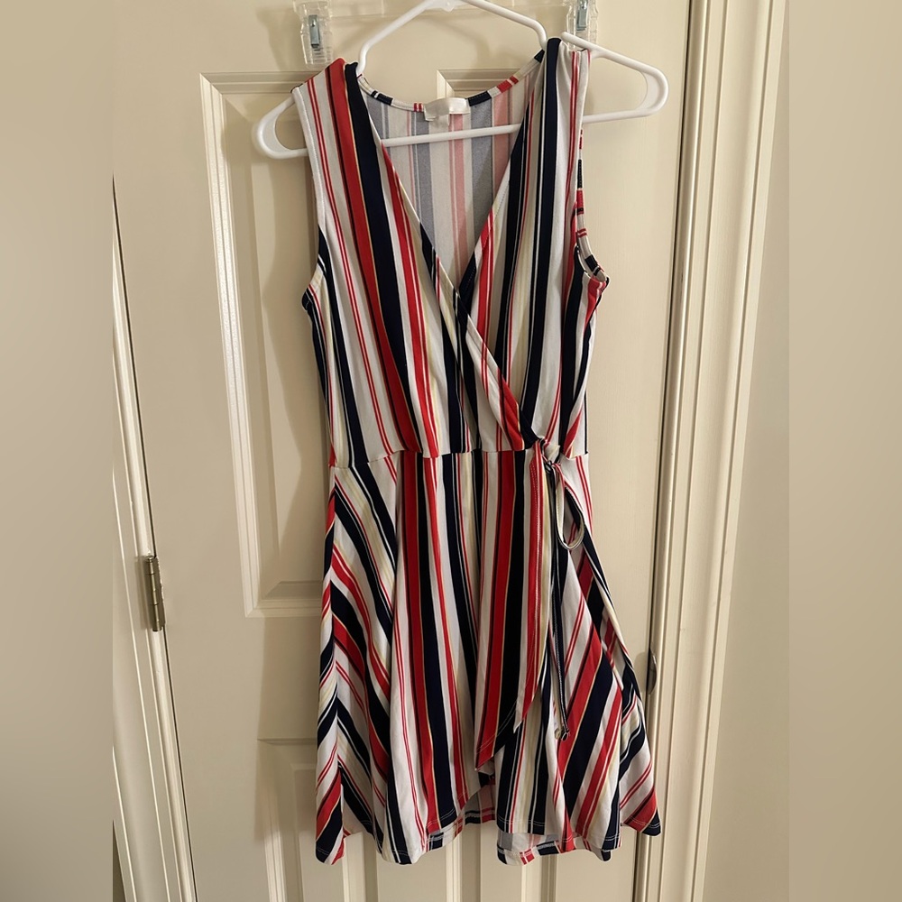 Striped Sleeveless Wrap Dress